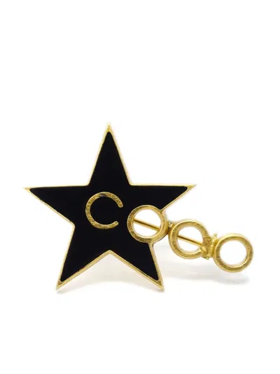 Pre-owned Chanel 2001 Coco Star Brooch In Gold