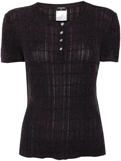 Pre-owned Chanel 2001 Cotton-cashmere Knitted Top In Purple