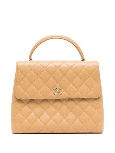 Pre-owned Chanel 2001 Diamond-quilted Tote Bag In Neutrals