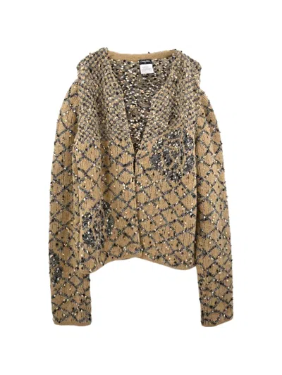 Pre-owned Chanel 2001 Diamond-knit Cardigan In Neutrals