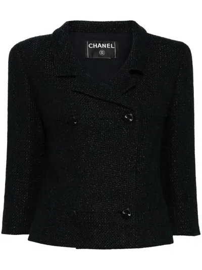 Pre-owned Chanel 2001 Double-breasted Tweed Jacket In Blue