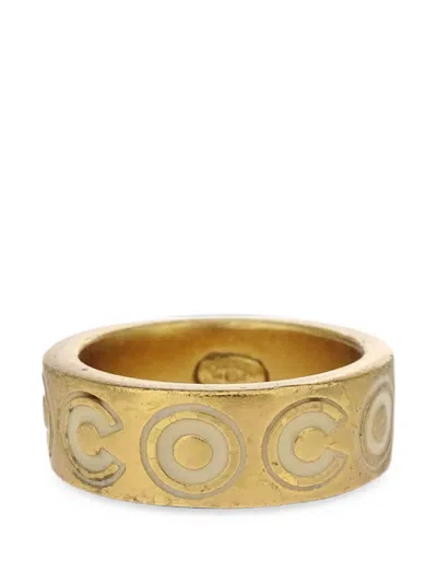 Pre-owned Chanel 2001 Engraved-logo Ring In Gold