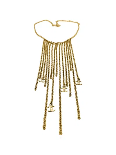 Pre-owned Chanel 2001 Fringed Logo-droplet Necklace In Gold