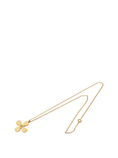 Pre-owned Chanel 2001 Gold Plated Cc Crystal Clover Pendant Necklace Costume Necklace