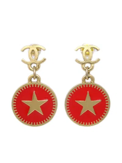 Pre-owned Chanel 2001 Gold Plated Cc Pendant Earrings