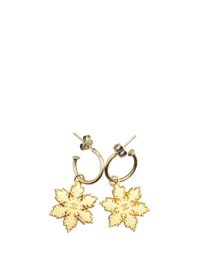 Pre-owned Chanel 2001 Gold Plated Snowflakes Hoop Push Back Earrings Costume Earrings