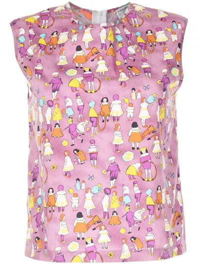 Pre-owned Chanel 2001 Graphic-print Sleeveless Top In Purple