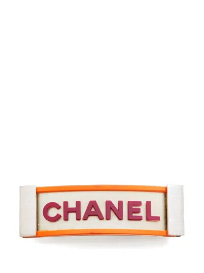 Pre-owned Chanel 2001 Logo Hair Clip In Silver