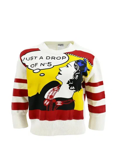 Pre-owned Chanel 2001 Mademoiselle Print Sweater In White