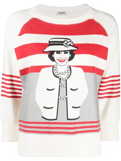 Pre-owned Chanel 2001 Mademoiselle-print Sweatshirt In White