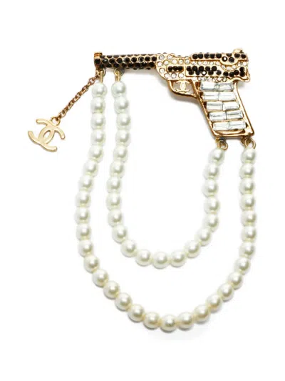 Pre-owned Chanel 2001 Pistol-motif Brooch In Gold