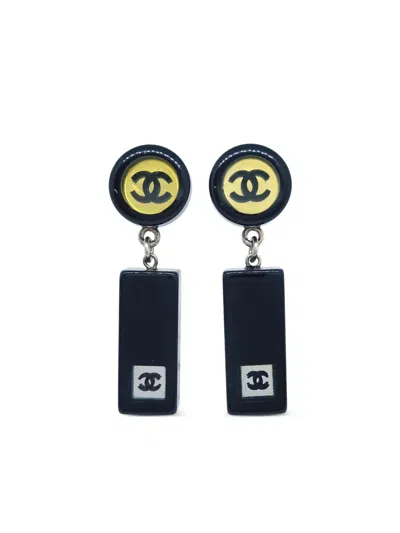 Pre-owned Chanel 2001 Rectangular Dangle Earrings In Blue
