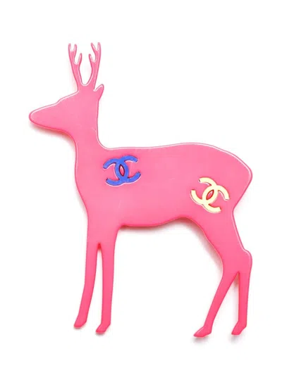 Pre-owned Chanel 2001 Reindeer Brooch In Pink