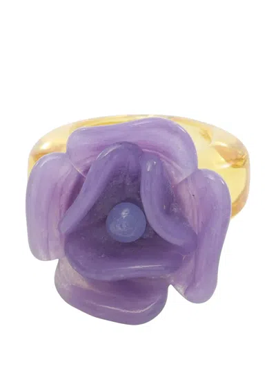 Pre-owned Chanel 2001 Resin Camellia Ring Costume Ring In Purple