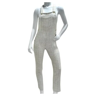 Pre-owned Chanel 2001 Runway Tweed Overall Jumpsuit In Gray