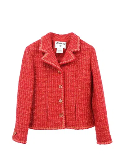 Pre-owned Chanel 2001 Single-breasted Tweed Jacket In Red