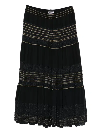 Pre-owned Chanel 2001 Striped Tiered Skirt In Black