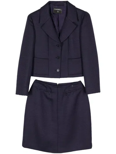 Pre-owned Chanel 2001 Striped Wool-blend Skirt Suit In Purple