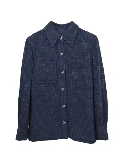 Pre-owned Chanel 2001 Tweed Button-up Jacket In Blue