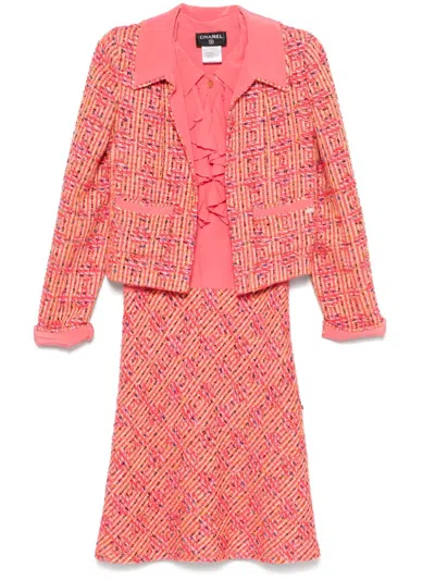 Pre-owned Chanel 2001 Tweed Dress Set In Pink