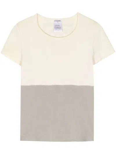 Pre-owned Chanel 2001 Two-tone Cotton T-shirt In White