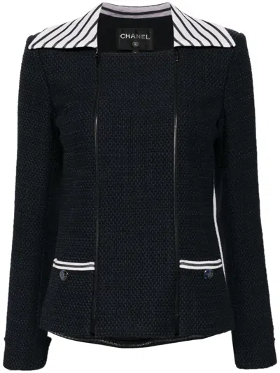 Pre-owned Chanel 2001 Zip-up Tweed Jacket In Blue