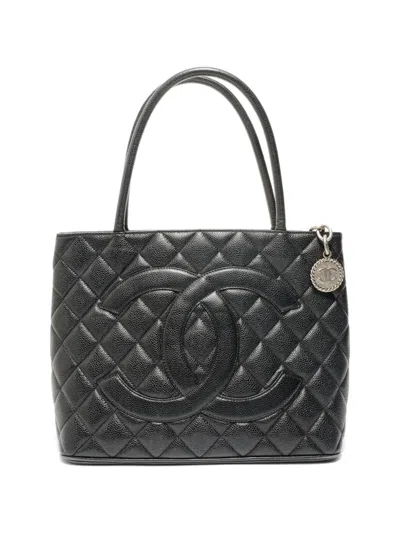 Pre-owned Chanel 2001-2002 Medallion Caviar Tote Bag In Black