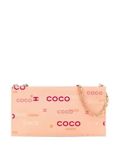 Pre-owned Chanel 2002-2003 Canvas Coco Chain Pochette Handbag In Pink