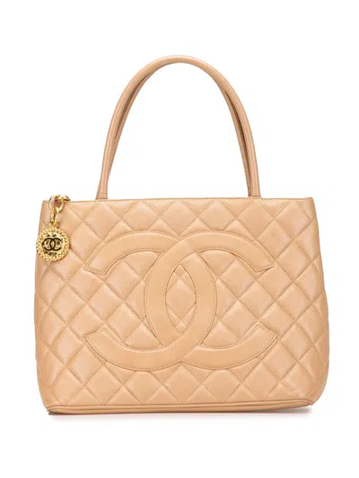 Pre-owned Chanel 2002-2003 Caviar Medallion Tote Bag In Brown