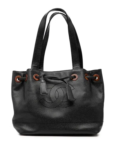 Pre-owned Chanel 2002-2003 Cc Caviar Drawstring Tote Bag In Black