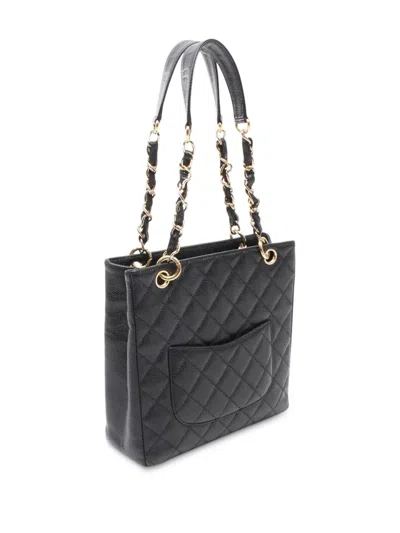 Pre-owned Chanel 2002-2003 Cc Caviar Quilted Petit Shopping Pst Tote Bag In Black