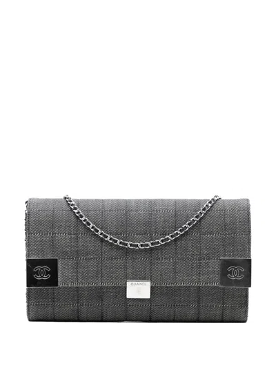 Pre-owned Chanel 2002-2003 Cc Choco Bar Denim Chain Flap Shoulder Bag In Gray