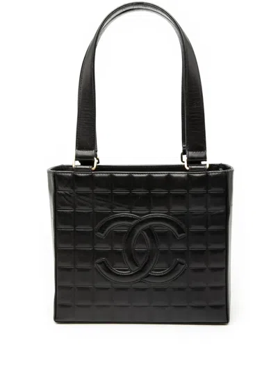 Pre-owned Chanel 2002-2003 Cc Choco Bar Lambskin Tote Bag In Black
