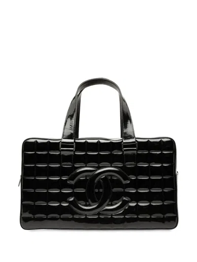 Pre-owned Chanel 2002-2003 Cc Chocolate Bar Patent Bowler Bag Handbag In Black