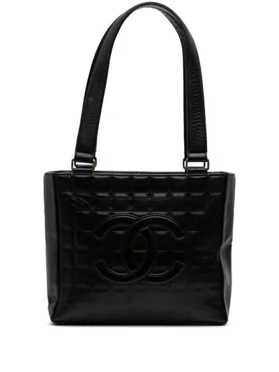 Pre-owned Chanel 2002-2003 Cc Lambskin Chocolate Bar Tote Bag In Black