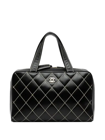 Pre-owned Chanel 2002-2003 Cc Lambskin Wild Stitch Handbag In Black