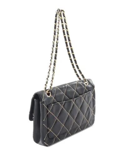 Pre-owned Chanel 2002-2003 Cc Lambskin Wild Stitch Shoulder Bag In Black