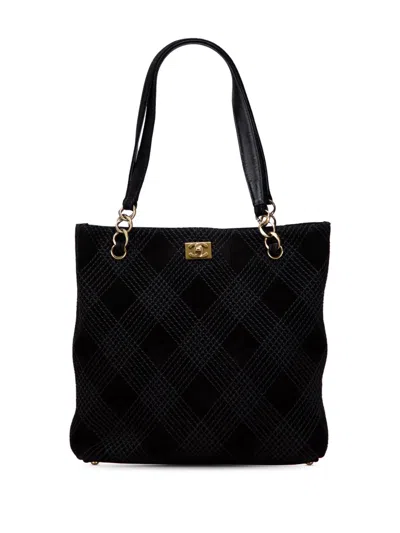 Pre-owned Chanel 2002-2003 Cc Stitched Suede Tote Bag In Black