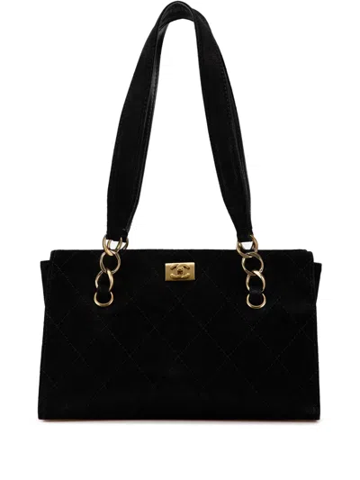 Pre-owned Chanel 2002-2003 Cc Suede Caviar Stitched Tote Bag