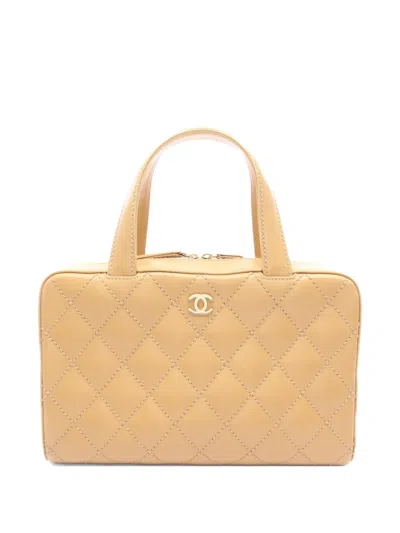 Pre-owned Chanel 2002-2003 Cc Wild Stitch Calf-leather Handbag In Neutral