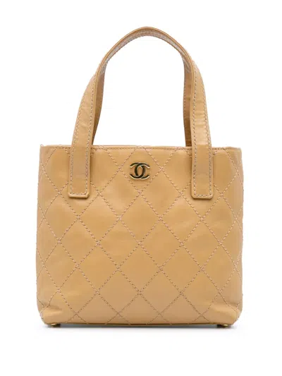 Pre-owned Chanel 2002-2003 Cc Wild Stitch Calfskin Handbag In Brown