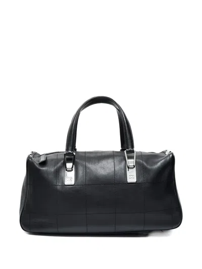 Pre-owned Chanel 2002-2003 Chocolate Bar Bowling Tote Bag In Black