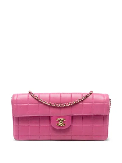 Pre-owned Chanel 2002-2003 Chocolate Bar Lambskin East West Flap Shoulder Bag In Pink
