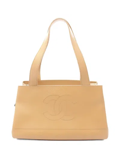 Pre-owned Chanel 2002-2003 Coco Mark Caviar Skin Tote Bag In Neutral