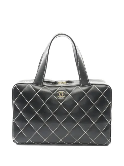 Pre-owned Chanel 2002-2003 Contrast-stitch Leather Handbag In Black
