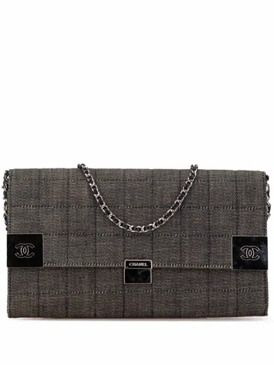 Pre-owned Chanel 2002-2003 Denim Choco Bar Chain Flap Shoulder Bag In Grey