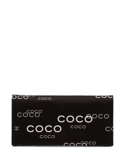 Pre-owned Chanel 2002-2003 Denim Coco Flap Wallet Long Wallets In Black