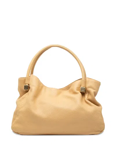 Pre-owned Chanel 2002-2003 Grained Calfskin Cc Dice Tote Bag In Brown