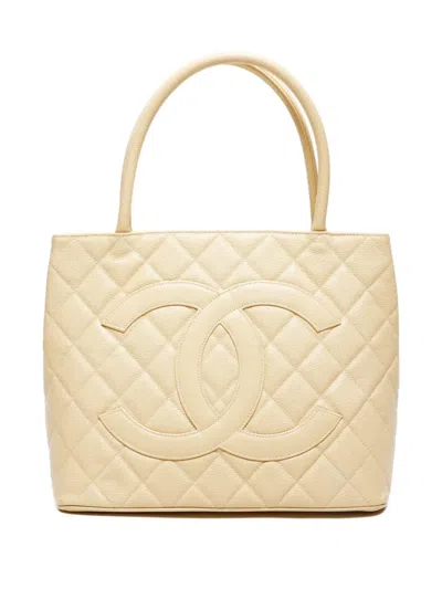 Pre-owned Chanel 2002-2003 Medallion Quilted Tote Bag In Neutral