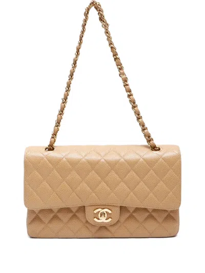 Pre-owned Chanel 2002-2003 Medium Double Flap Shoulder Bag In Neutral